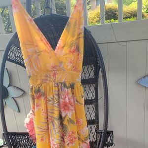 Long floral yellow dress for Spring or Summer